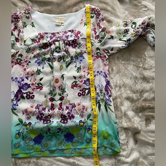 Anthropologie Vanessa Virginia 100% silk floral ombre blouse top tunic Sz 10 - Picture 5 of 11